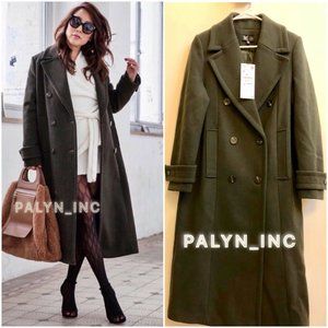 NWT ZARA KHAKI LONG DOUBLE-BREASTED WOOL MILITARY COAT
